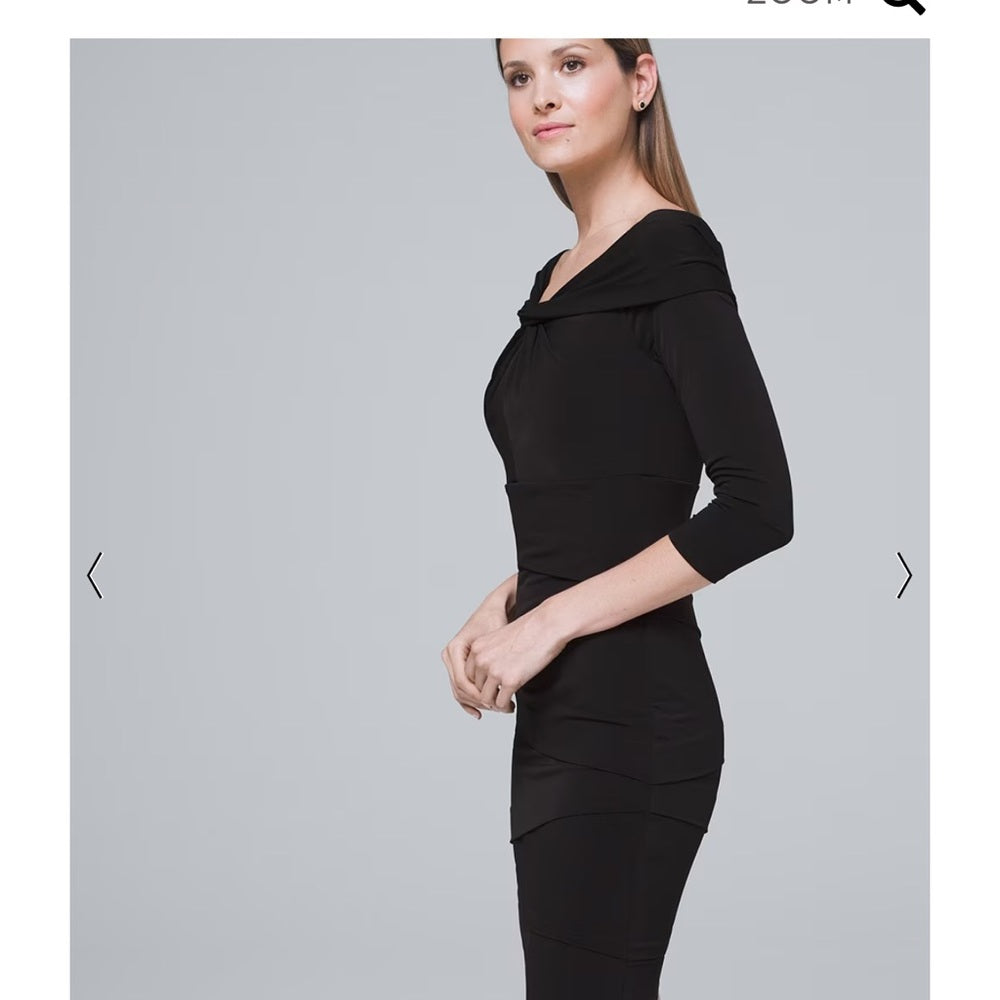 NWT WHBM Off-The-Shoulder Tiered Black Instantly Slimming Dress Sz 8
