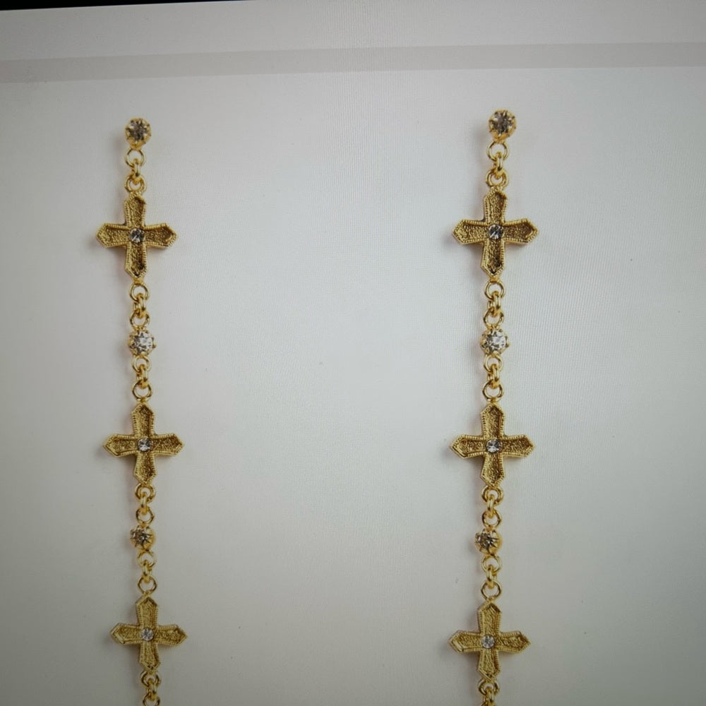 NWT VSA - Peace Cross Crystal Drop Post Earrings