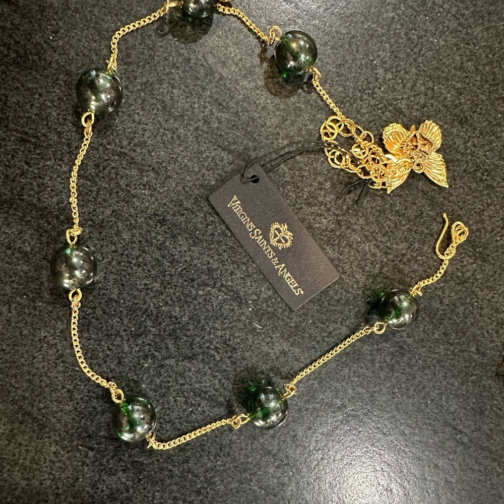 NWT VSA - Angel Butterfly Beaded Choker Necklace - Marbled Emerald