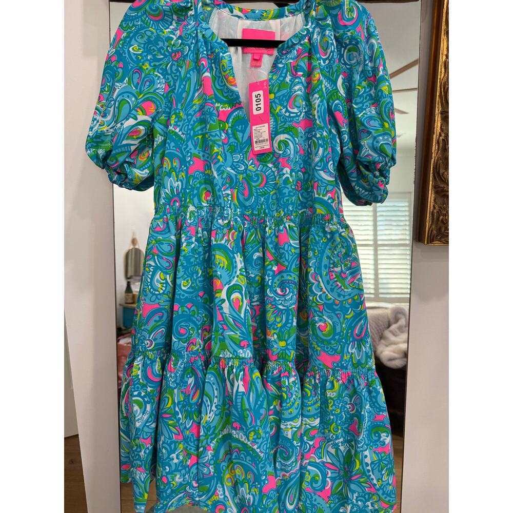 0105 NWT Lilly Pulitzer Shannon Short Sleeve- Seabreeze Blue Hey Gullfriend sz S