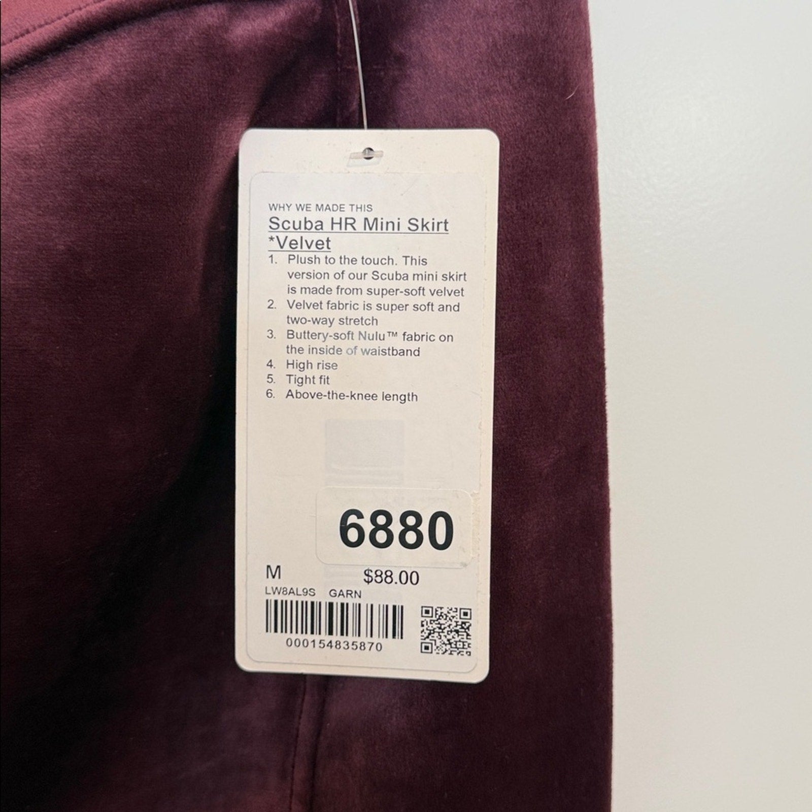 (6880) LLL NWT SCUBA HR MINI Skirt in Velvet $88 in GARNET Sz M