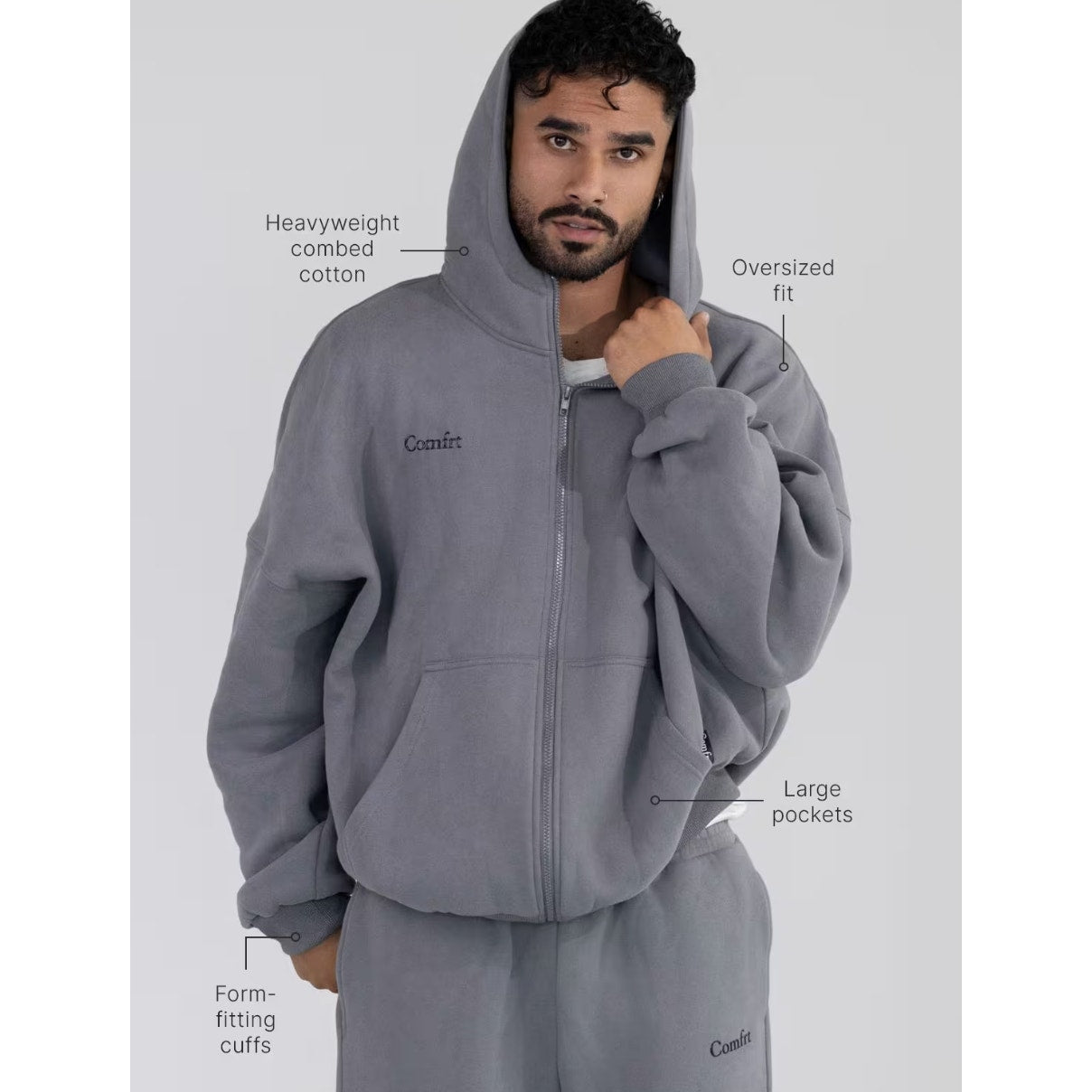441 - NEW COMFRT Cloud Zip Hoodie in Wolf Grey Sz S Unisex