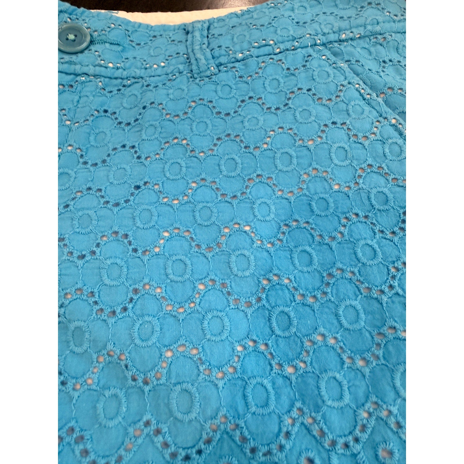 447 - LILLY PULITZER The Walsh Short Blue Eyelet Scalloped Edge Lined Sz 2