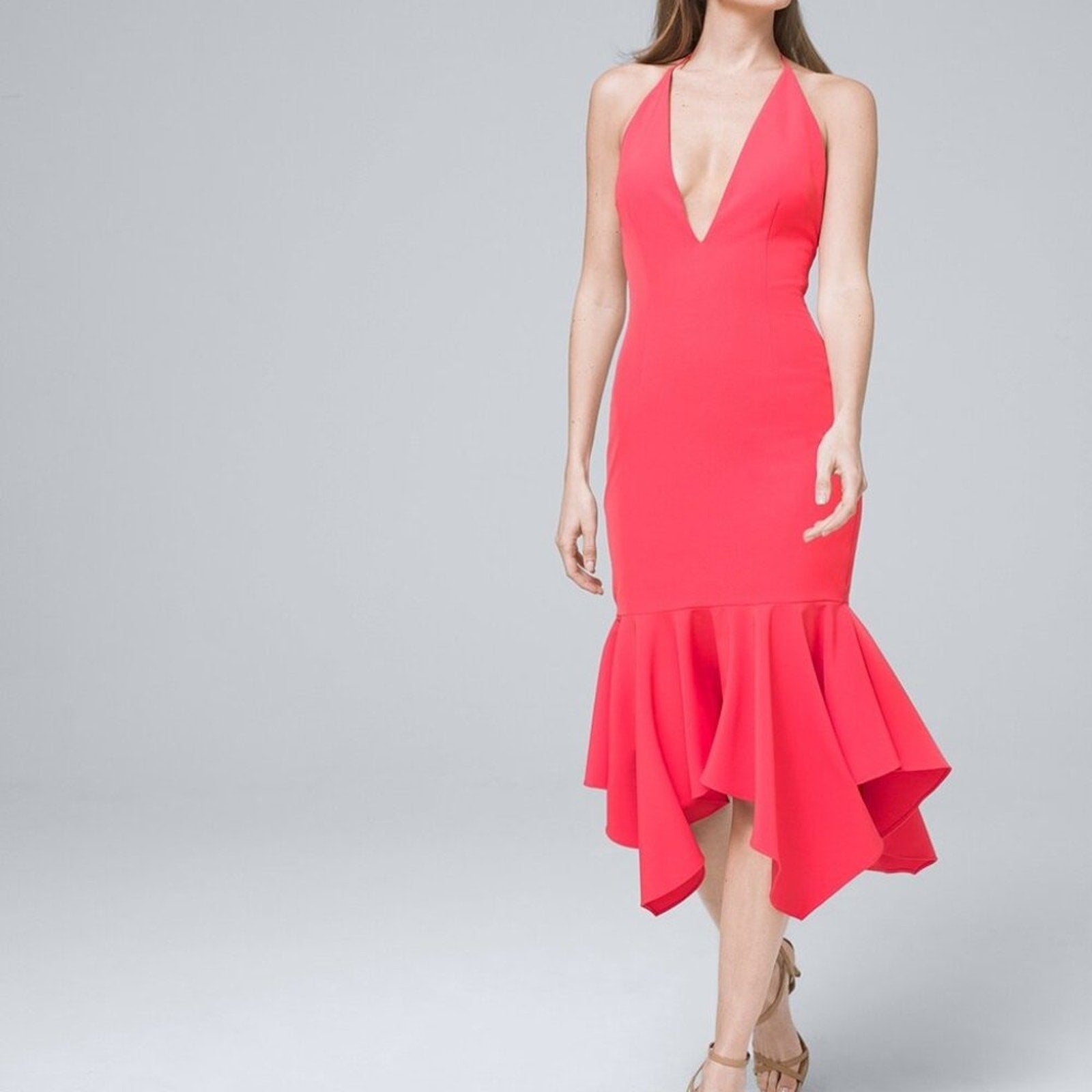 (75) 🆕  AIDAN MATTOX Deep-V Midi Dress for WHBM NWT Sz 6