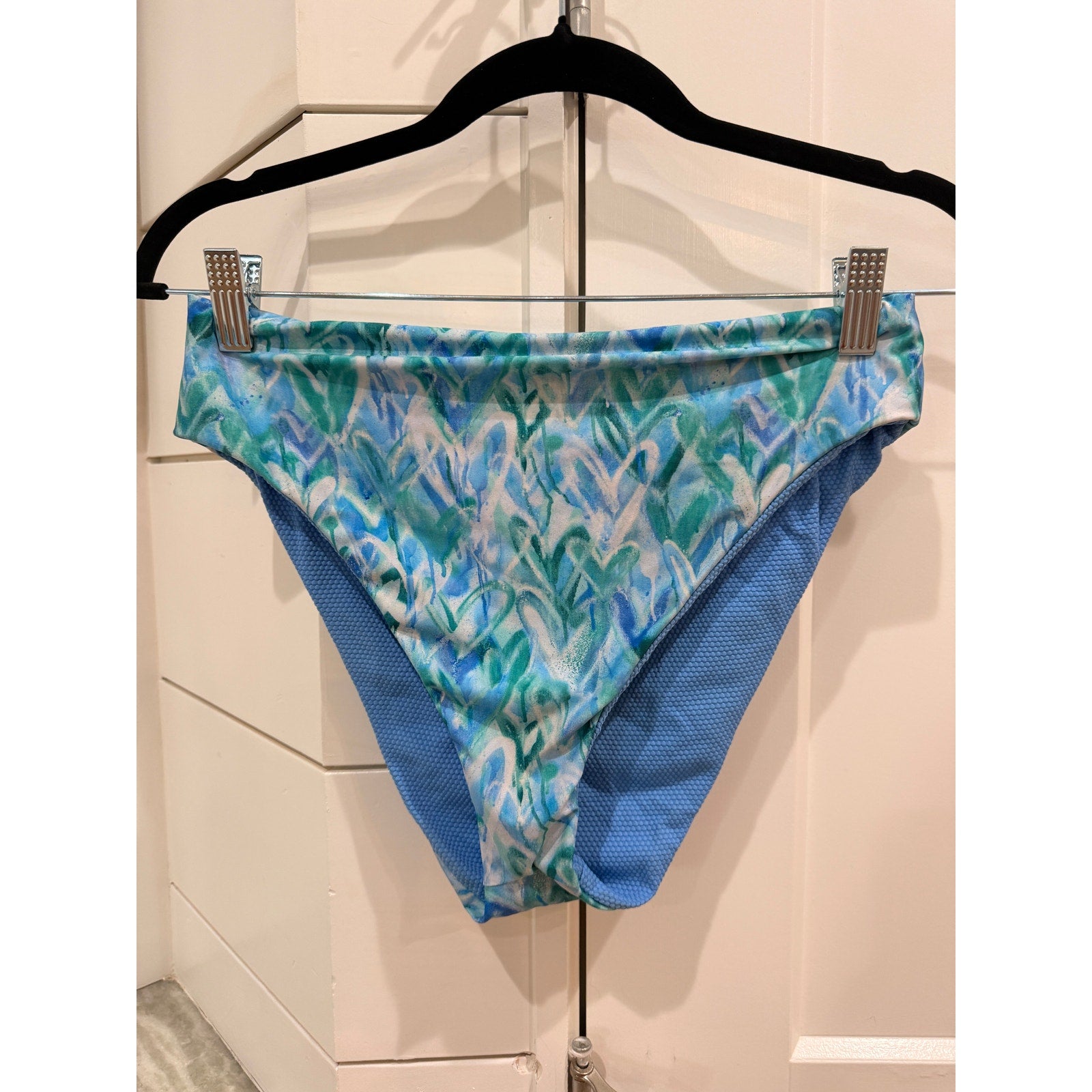 439 - Splendid Graffiti Heart Reversible High-Waist Swim Bottom Blue Green Medium