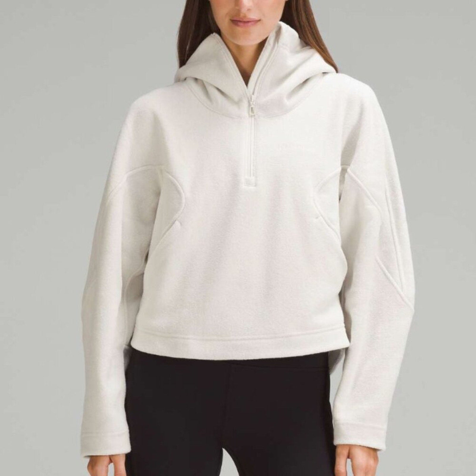 Lululemon Looped Terry Fleece Half-Zip Hoodie – Bone, Size 4