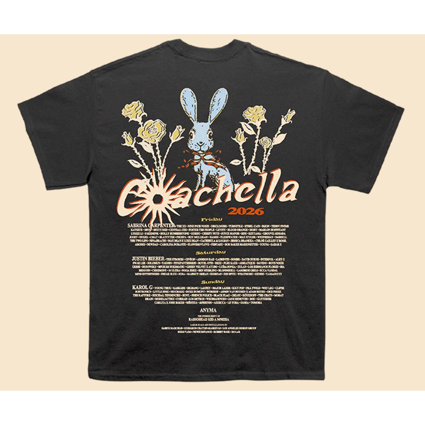 327 NWT 2026 COACHELLA Ribbons & Roses 2026 Lineup Tee in Sz L