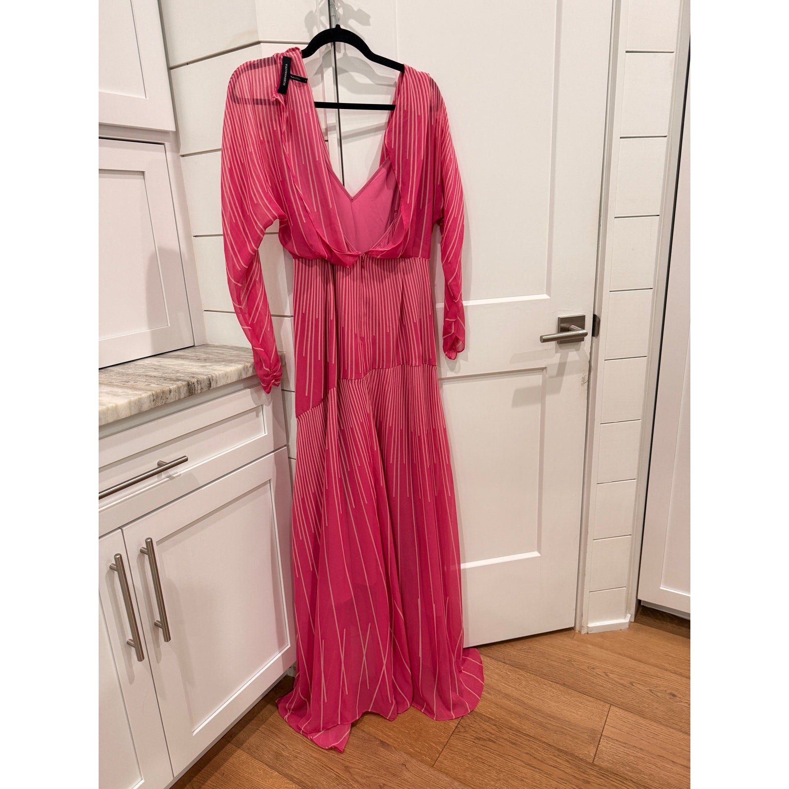 351 - BCBGMAXAZRIA Stripped Ruffle High Low Cocktail Dress ($498) Sz 8