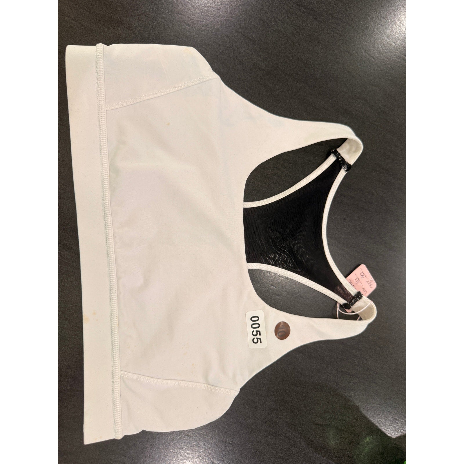 55 - Lululemon Meesh Bra White / Black Sz 10 *NO PADS *FLAW