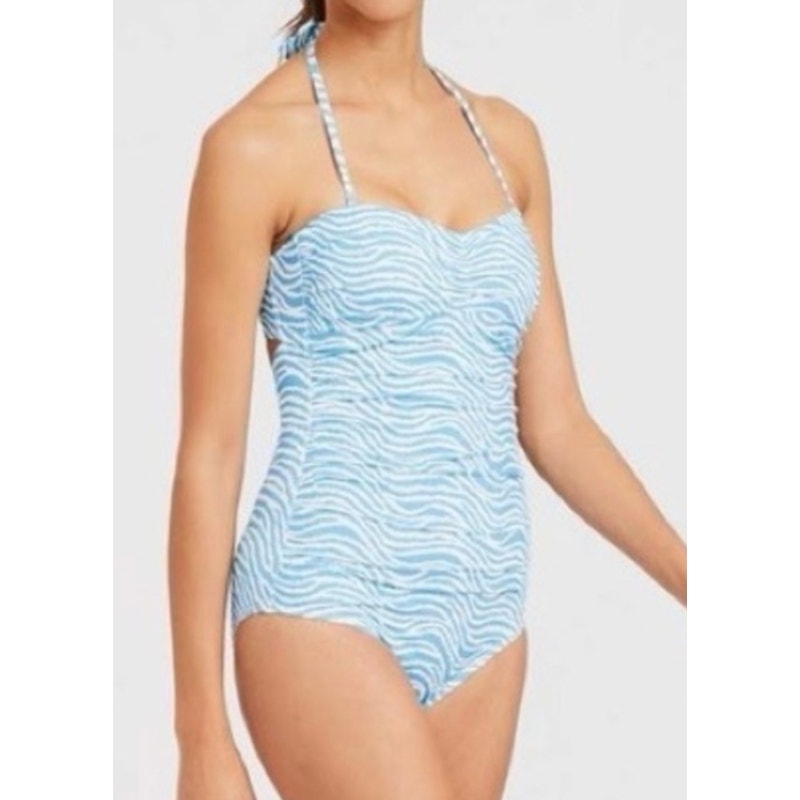 367 - J.MCLAUGHLIN Kao Radio Waves One Piece Swimsuit Strapless Sz 10