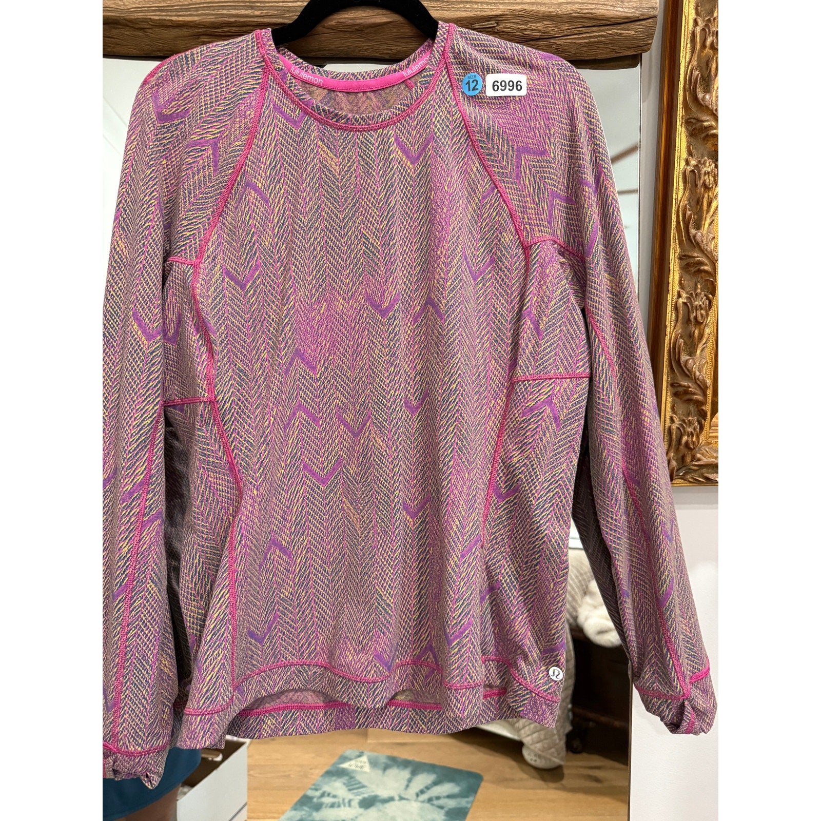 6996 Lululemon Its Rulu Run Long Sleeve Shirt *Jacquard Reverberate Chevron Mini sz 12