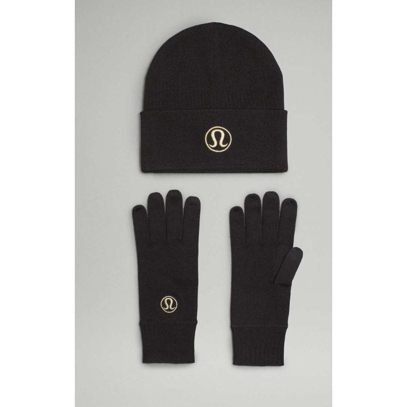 0308 NWT Lululemon Womens Warm Revelation Set Black / Gold in M/L