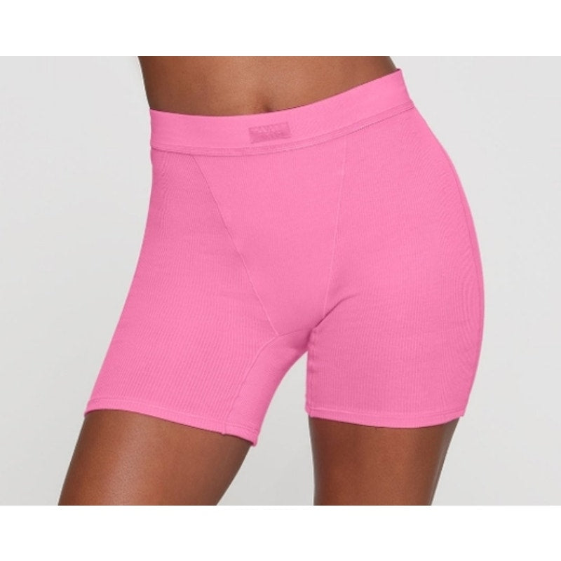 364 NWT SKIMS Cotton Ribbed Boxer Shorts in Sugar Pink Sz M *SOLD OUT