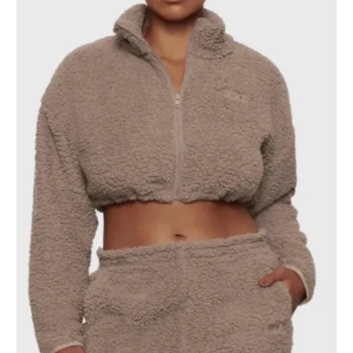 0228 NWT SKIMS Teddy High Pile Fleece Crop Zip Jacket In Desert Size L
