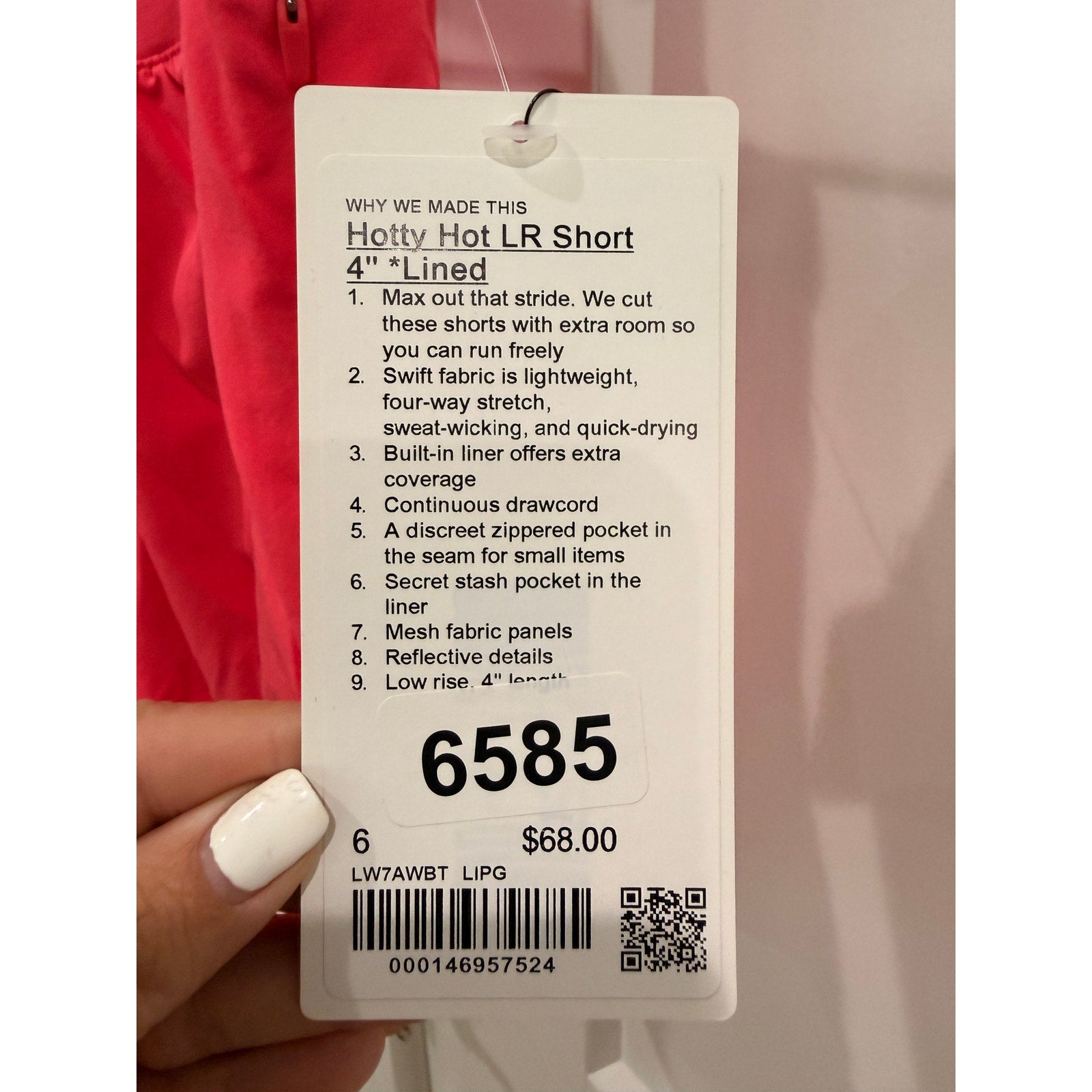 6585 NWT Lululemon Hotty Hot Low-Rise Lined Short 4" Lip Gloss in Sz 6