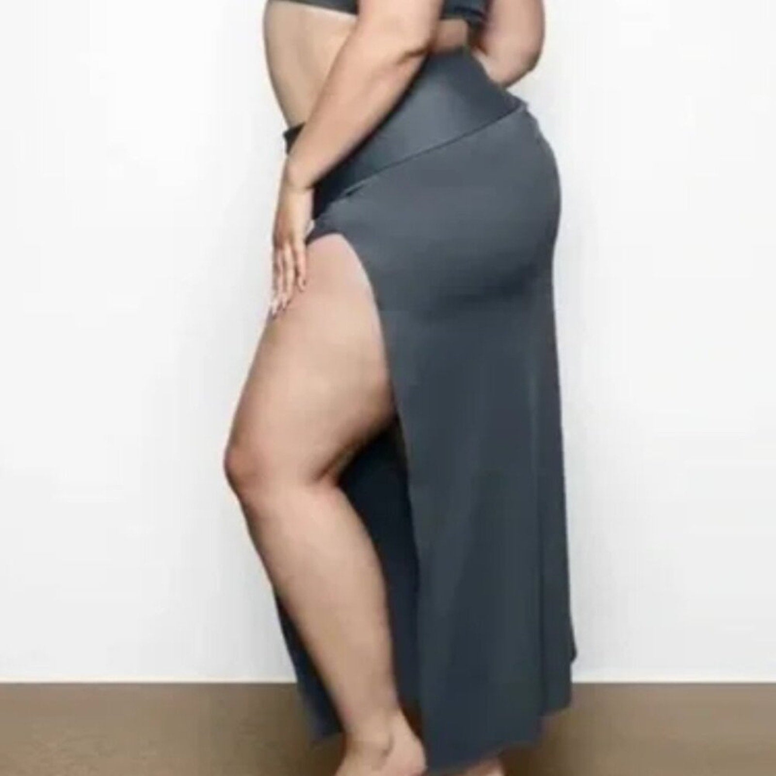 179 NWT SKIMS Swim Shaping Long Maxi Skirt w/ Slit -Color: Gunmetal SZ-L