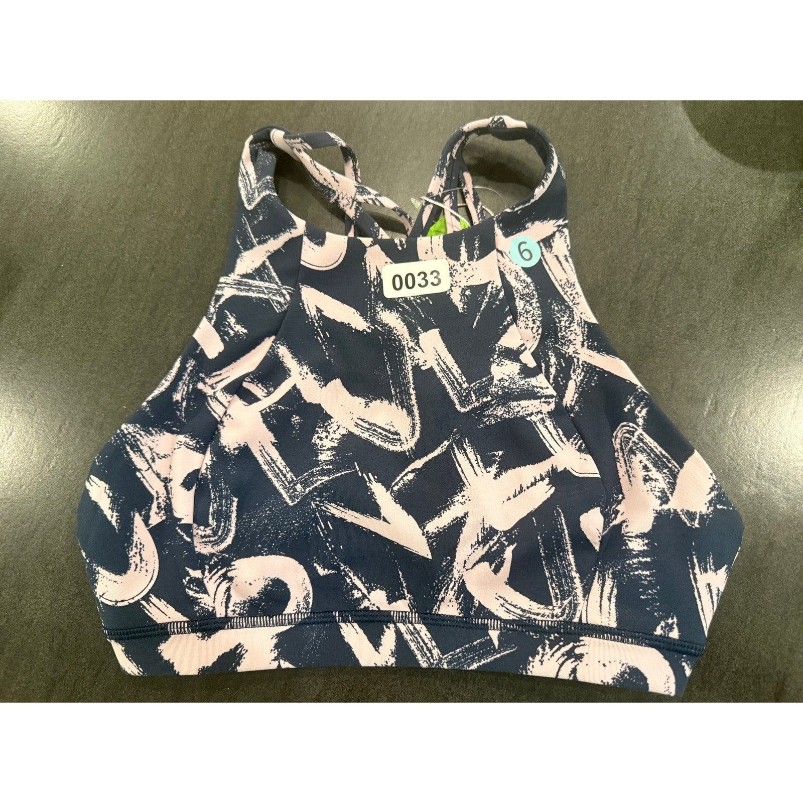 33 - Lululemon Free To Be Serene Bra *High Neck in Graffiti Pop True Navy Sz 6
