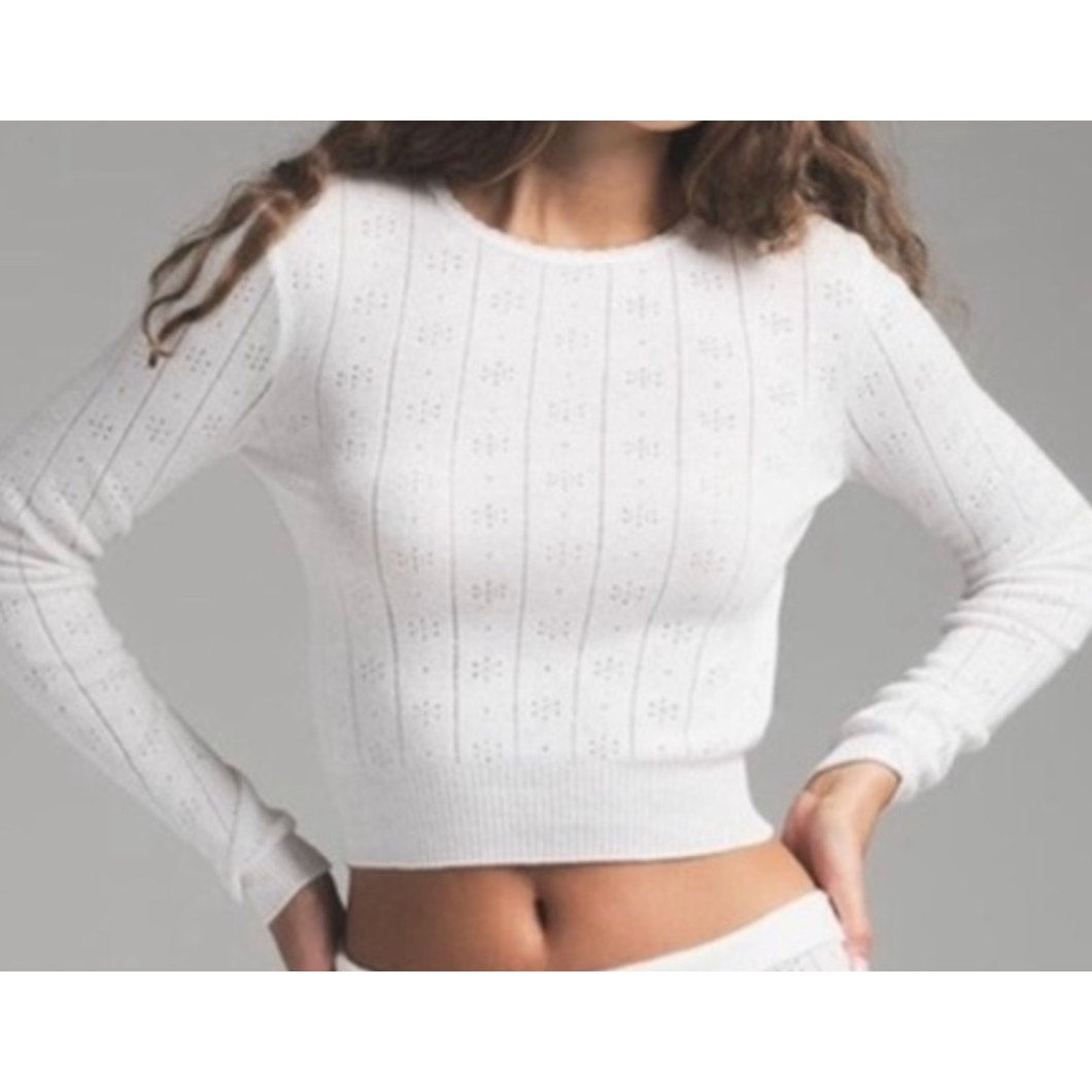 360 - SKIMS Pointelle Knit Long Sleeve Sweater | Marble | Sz XL