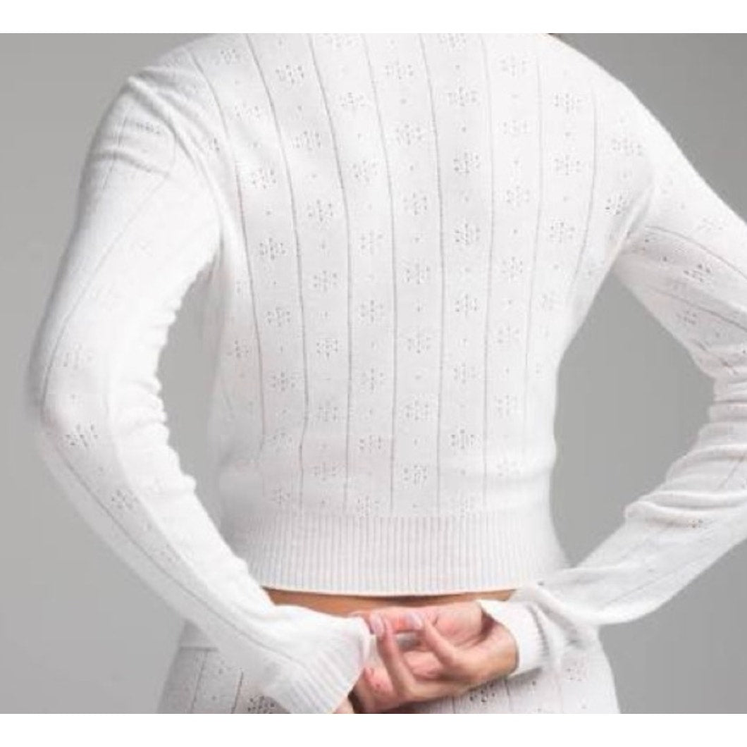 360 - SKIMS Pointelle Knit Long Sleeve Sweater | Marble | Sz XL
