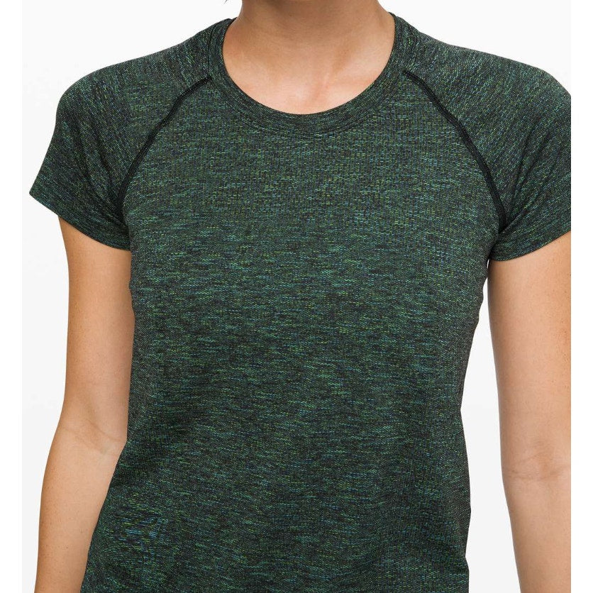 6174 - LULULEMON Swiftly Speed Short Sleeve Blk /Dp Coal /Clean Grn  Sz 4 *RARE