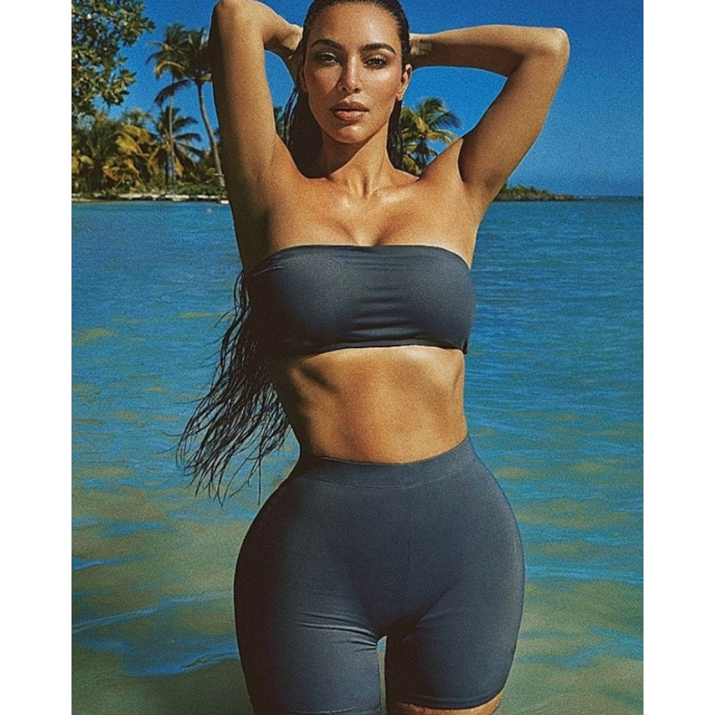 178 NWT SKIMS Recycled Swim Bandeau Bikini Top - Gunmetal - XL (Sold Out)