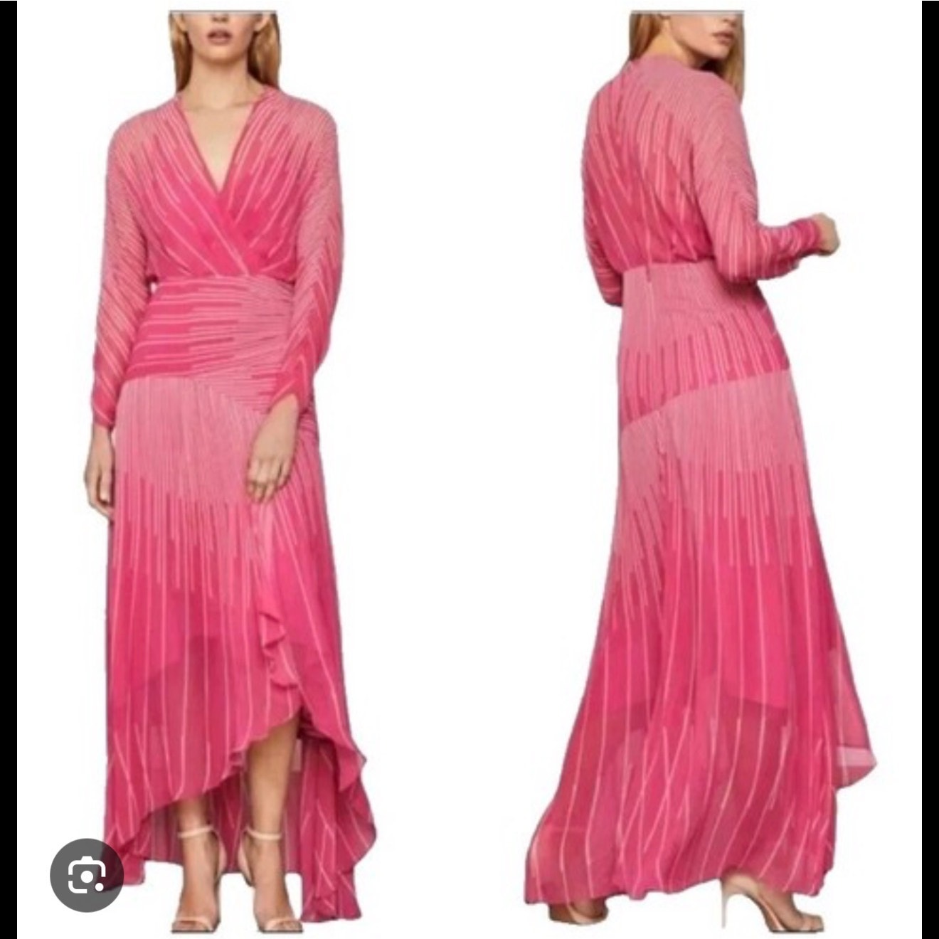 351 - BCBGMAXAZRIA Stripped Ruffle High Low Cocktail Dress ($498) Sz 8