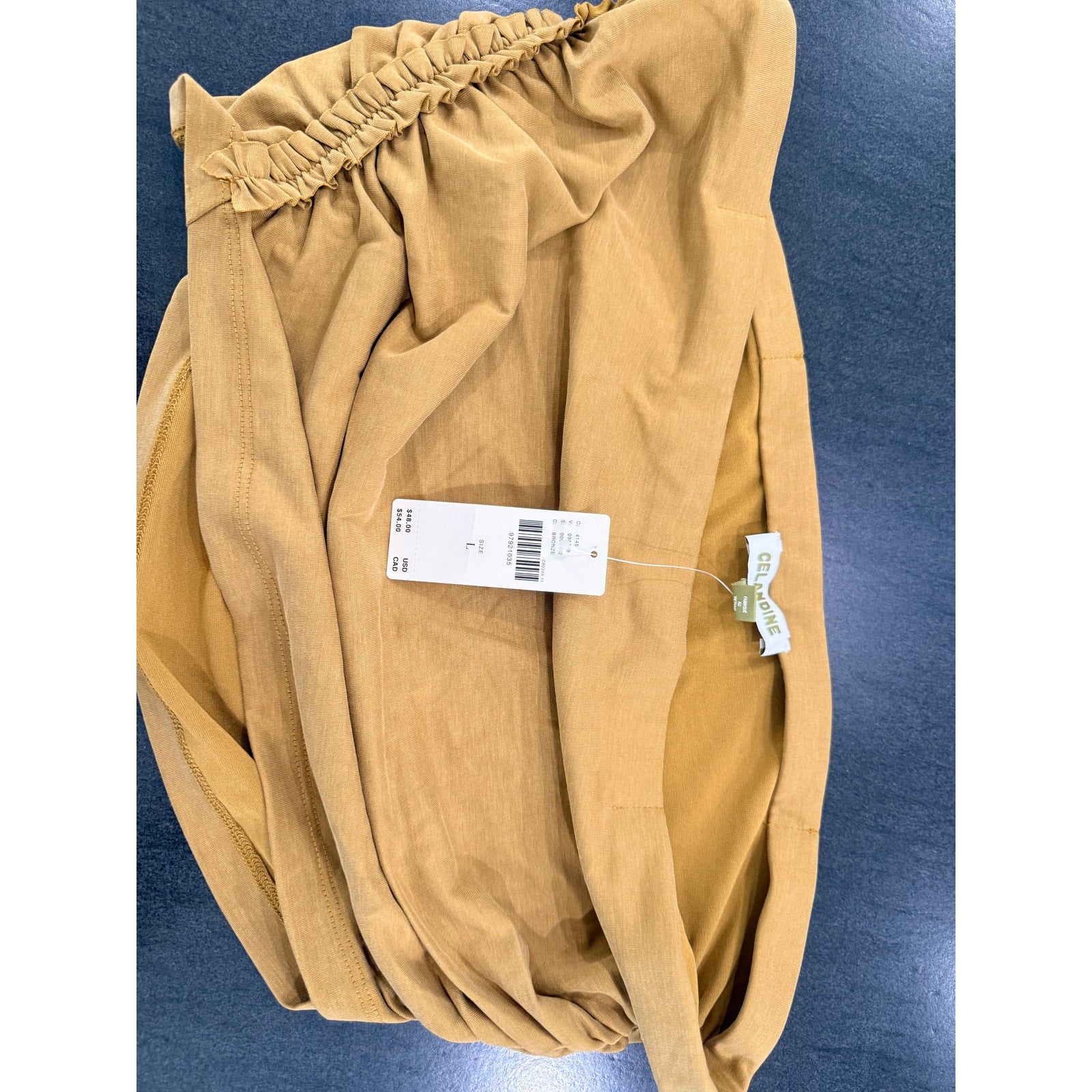 456 - ANTHROPOLOGIE The Celandine Strapless Ruched Tube Top  In Gold Sz L