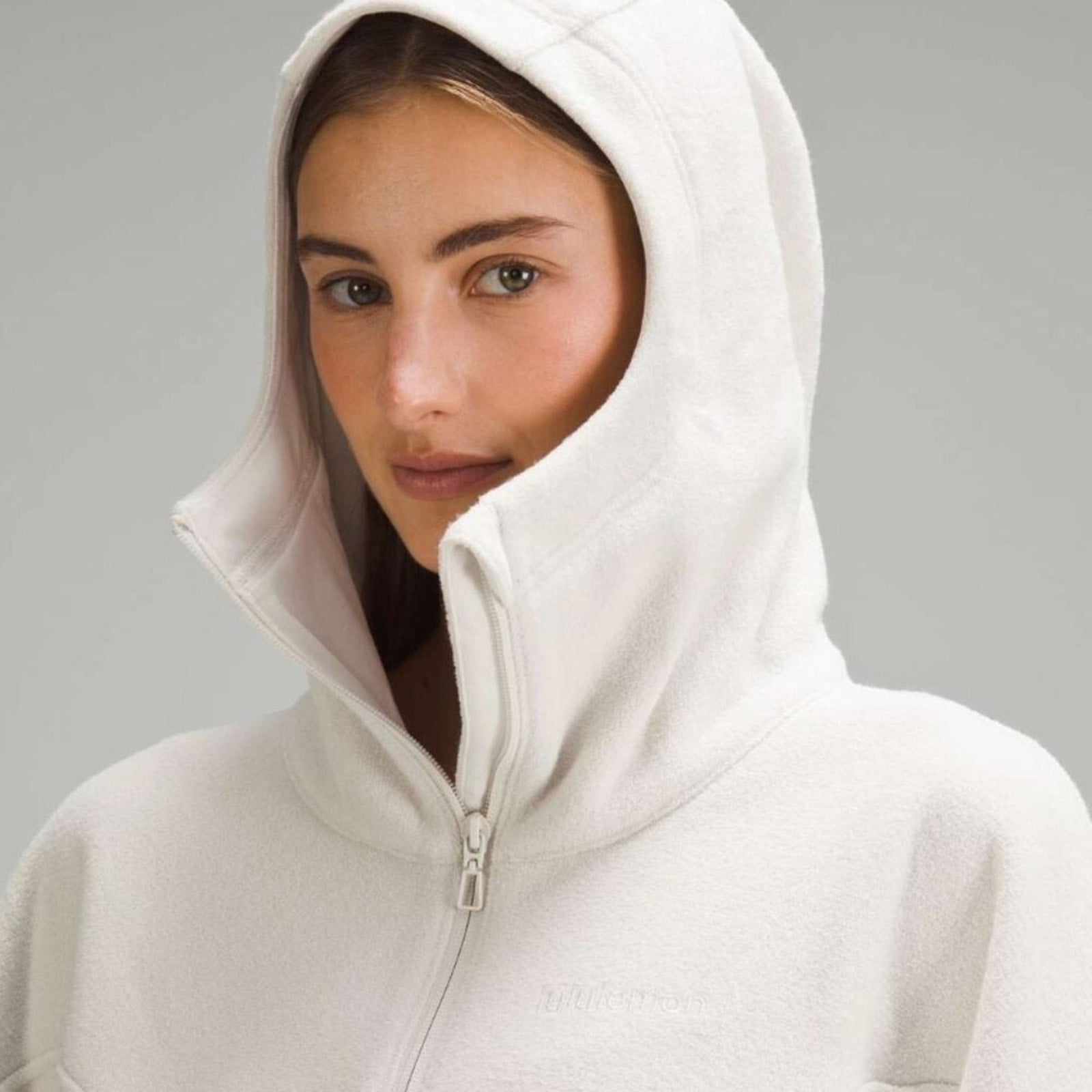 Lululemon Looped Terry Fleece Half-Zip Hoodie – Bone, Size 4