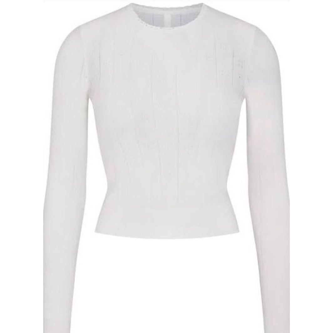 360 - SKIMS Pointelle Knit Long Sleeve Sweater | Marble | Sz XL