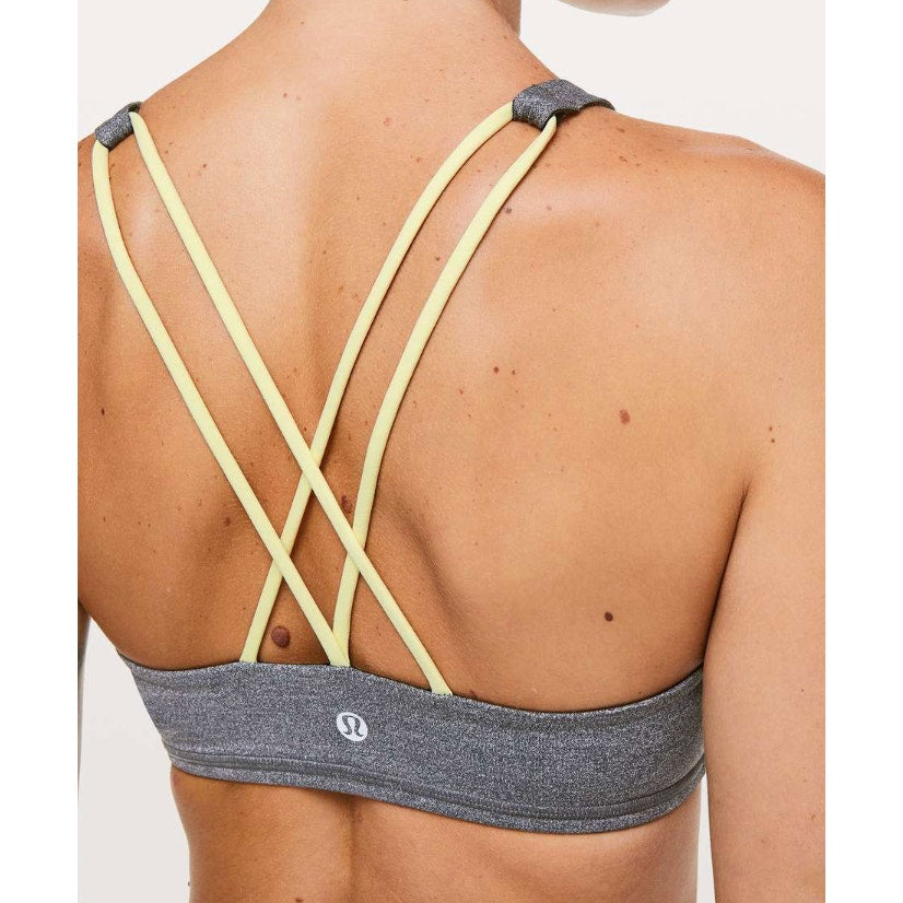 78 - Lululemon x Soul Cycle Free To Be Bra *High Neck Grey Black/Lemon Ice Sz 6