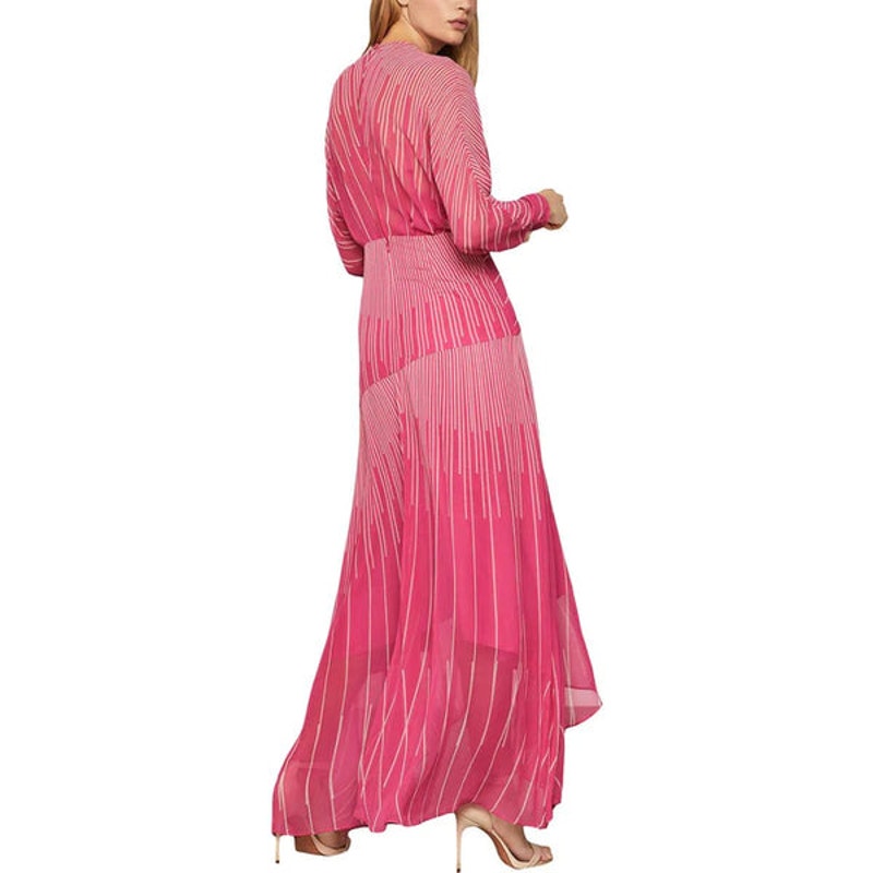 351 - BCBGMAXAZRIA Stripped Ruffle High Low Cocktail Dress ($498) Sz 8