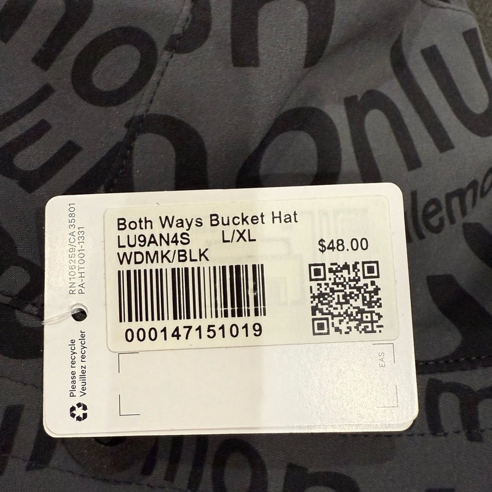 (6894) NWT LULULEMON BOTH WAYS BUCKET HAT - L