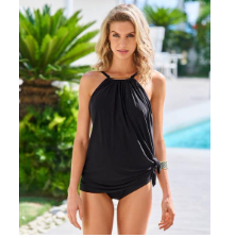 445 - NWT BOSTON PROPER Hardware High Neck Swim Dress in Black Sz 10