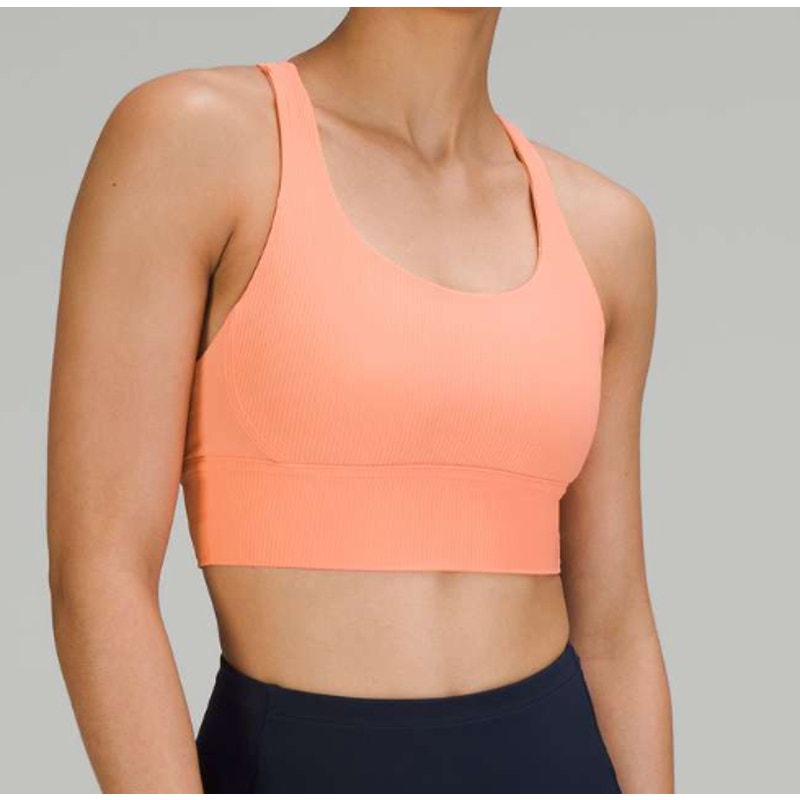 66 - Lululemon Energy Longline Bra Ribbed Luxtreme *Medium Support Sunny Coral Sz 6