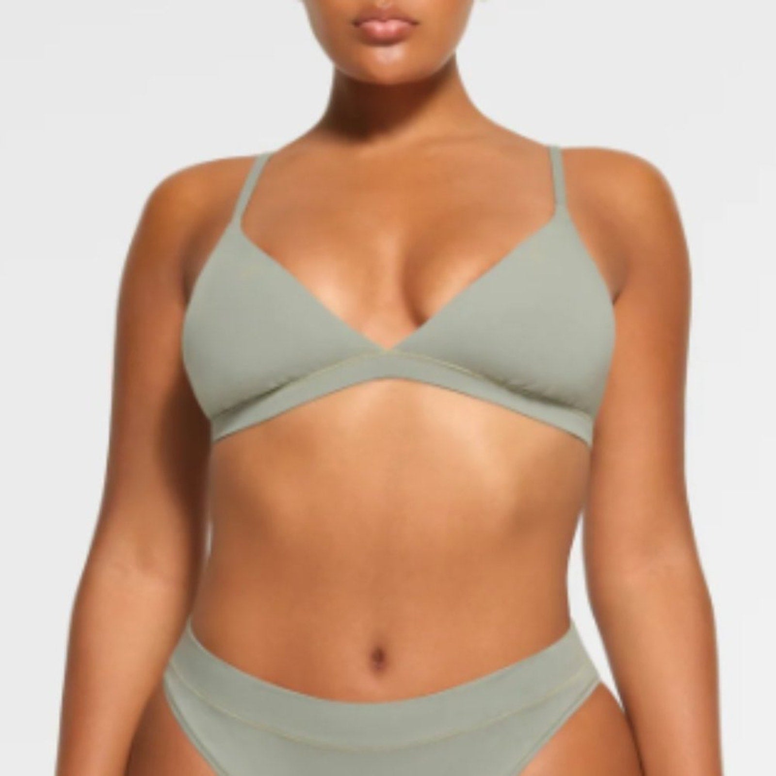 (2428) NWT SKIMS Cotton Jersey TRIANGLE BRALETTE - MINERAL - XL (SIZE SOLD …