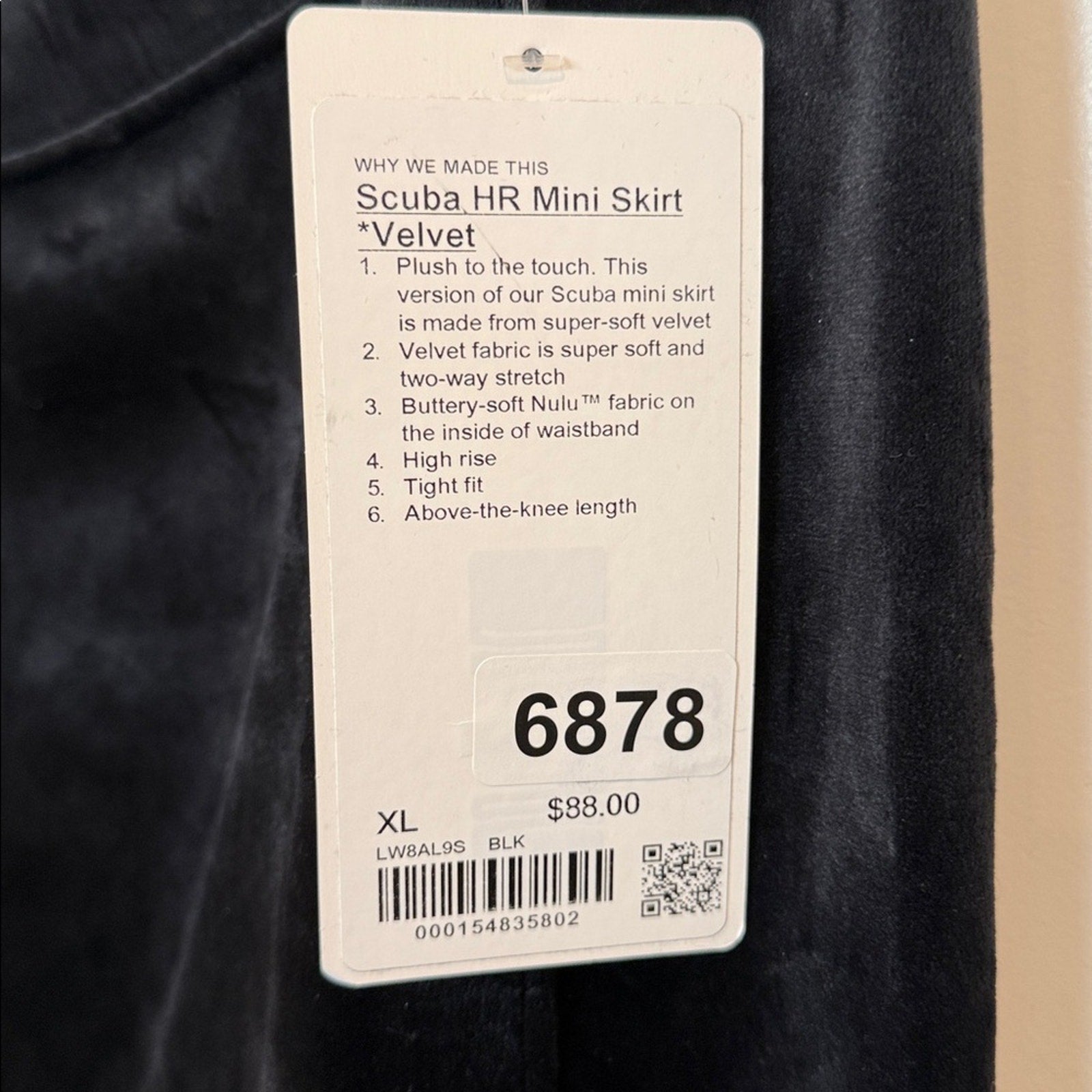 6878 NWT Lululemon Scuba High-Rise Mini Skirt *in Velvet Black Sz XL