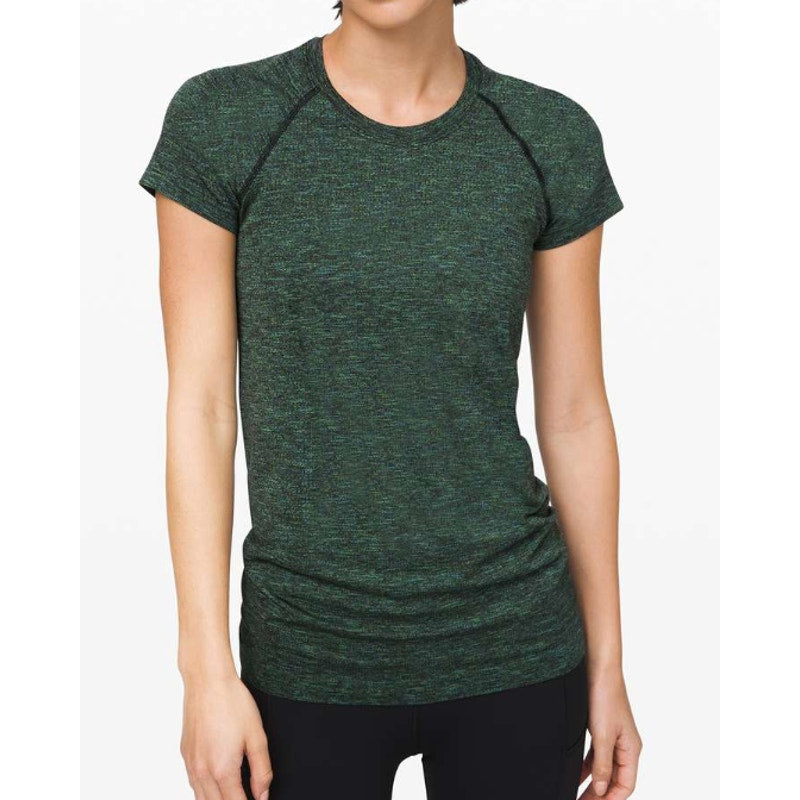 6174 - LULULEMON Swiftly Speed Short Sleeve Blk /Dp Coal /Clean Grn  Sz 4 *RARE