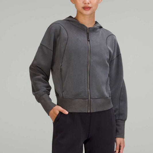 6922 Lululemon Softstreme Pocketed Hoodie in Graphite Grey **FLAW