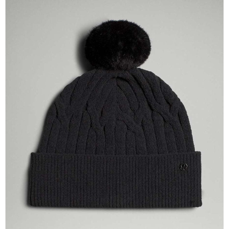 0255 NWT Lululemon Womens Cable-Knit Pom-Pom Beanie in BLACK