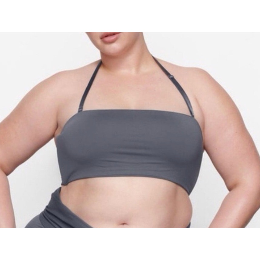 178 NWT SKIMS Recycled Swim Bandeau Bikini Top - Gunmetal - XL (Sold Out)