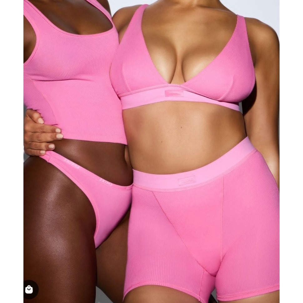 364 NWT SKIMS Cotton Ribbed Boxer Shorts in Sugar Pink Sz M *SOLD OUT