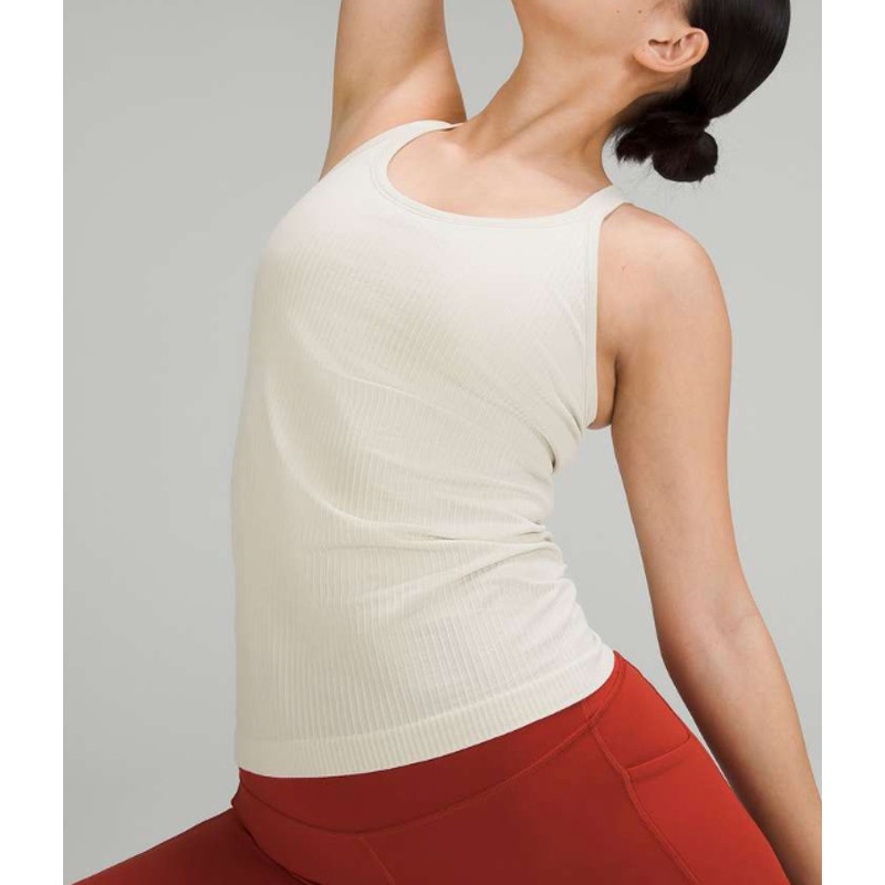 352 - Lululemon Ebb To Street Racerback Crop Tank in Natural Ivory Sz 8 *PULL