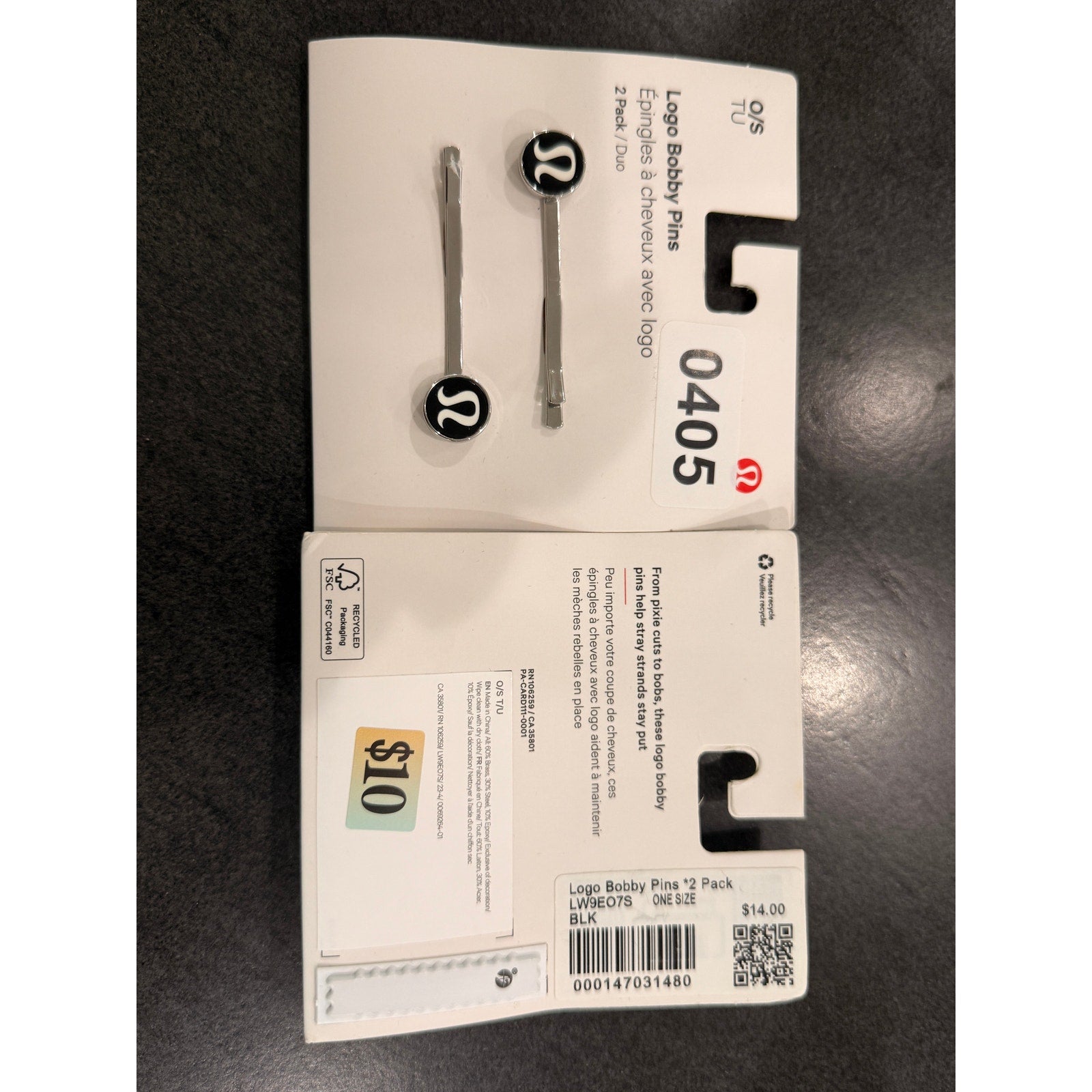 405 - NWOT LULULEMON Logo Bobby Pins *2 Pack in BLACK