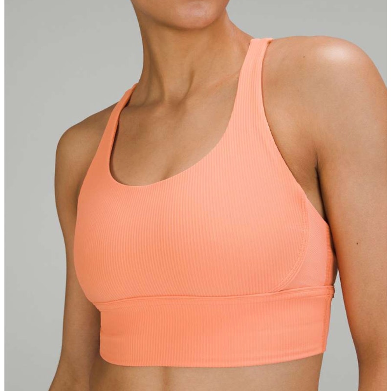 66 - Lululemon Energy Longline Bra Ribbed Luxtreme *Medium Support Sunny Coral Sz 6