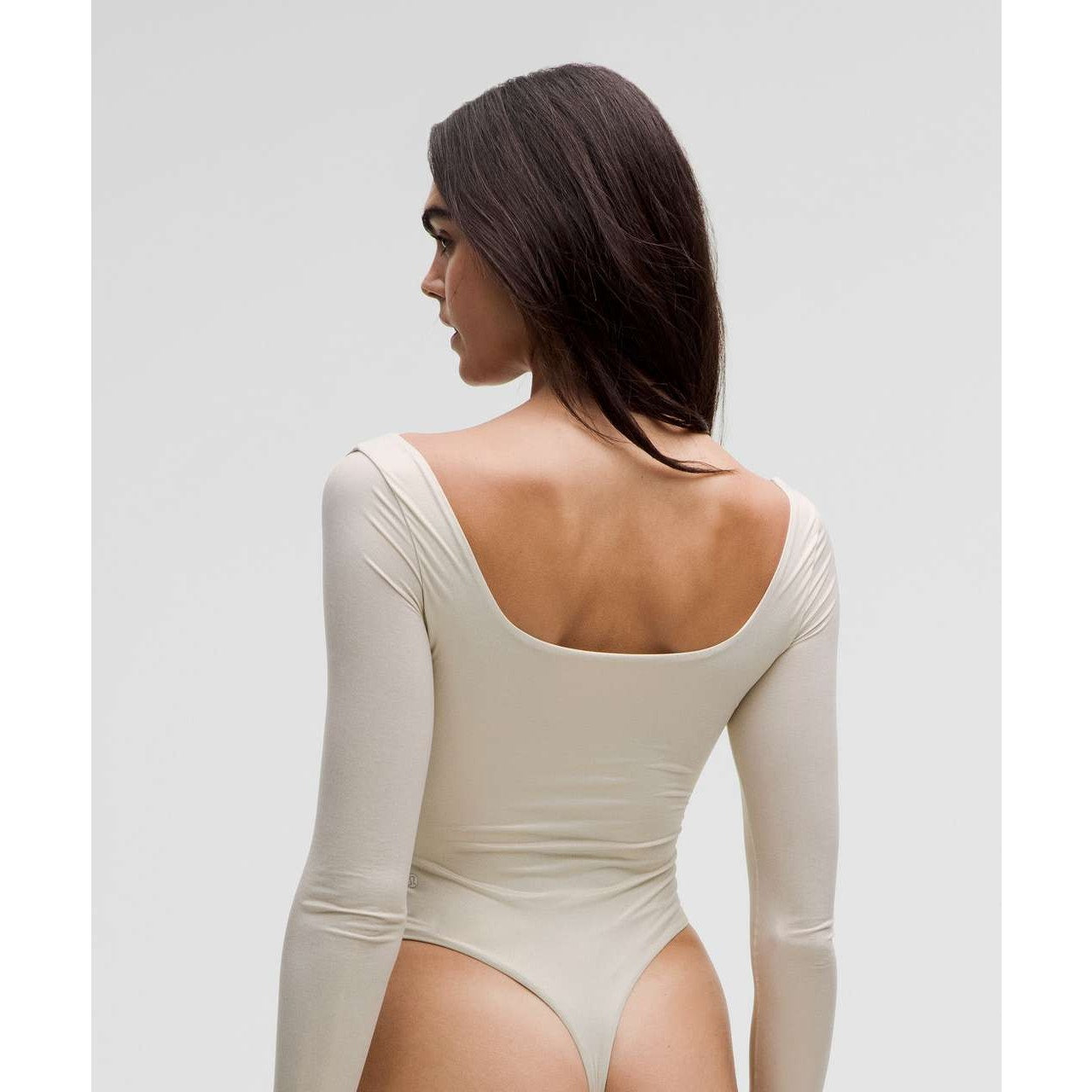 0129 NWT Lululemon Wundermost Ultra-Soft Nulu Square-Neck Long-Sleeve Bodysuit *Shine Luxe Shine Foil Print Bone