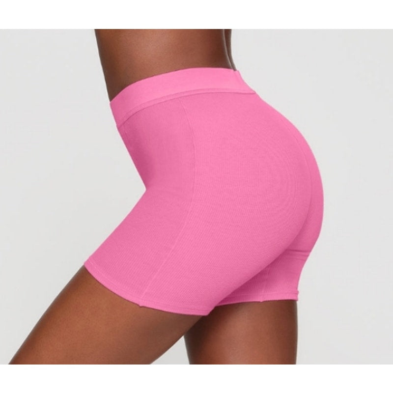 364 NWT SKIMS Cotton Ribbed Boxer Shorts in Sugar Pink Sz M *SOLD OUT