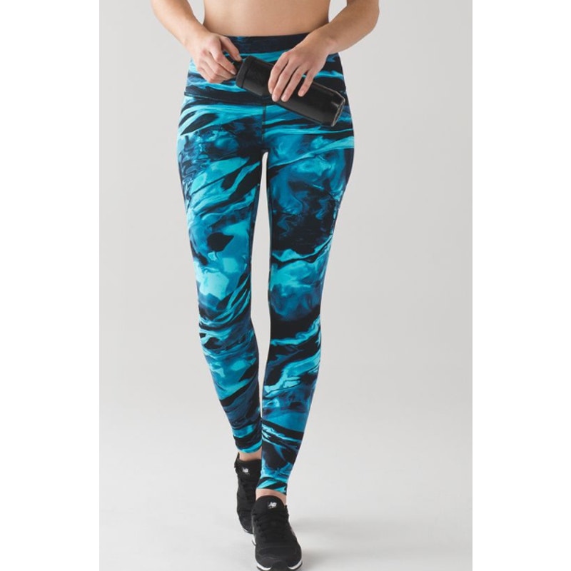 6644 LULULEMON Wunder Under Pant HR-Eng Print Nulux-Flux 50g Multi Black Sz 6