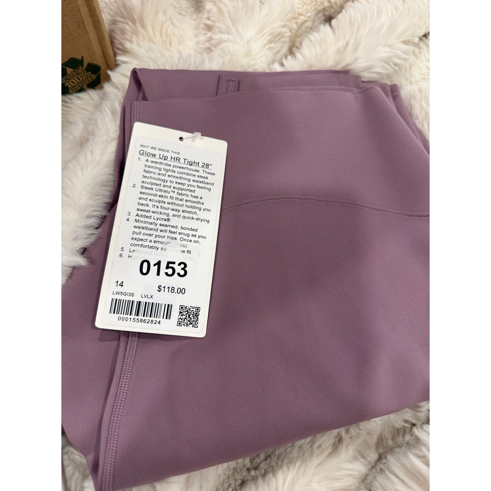 153 NWT Lululemon Glow Up Super-High-Rise Tight 28" Lavender Lux sz 14