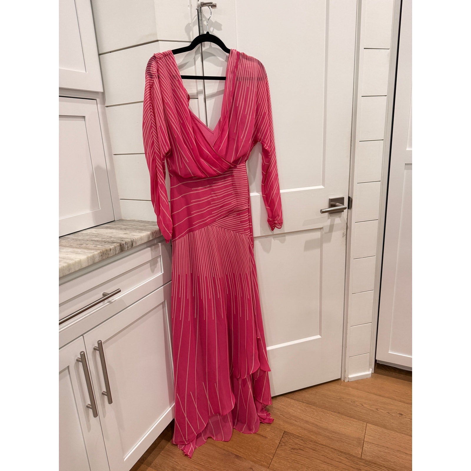 351 - BCBGMAXAZRIA Stripped Ruffle High Low Cocktail Dress ($498) Sz 8