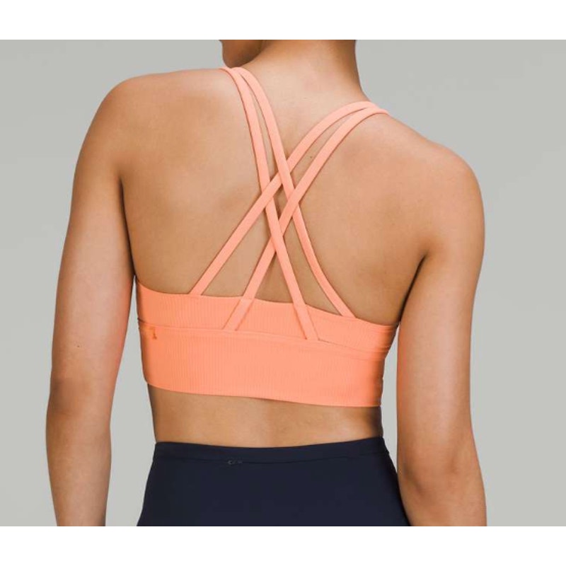 66 - Lululemon Energy Longline Bra Ribbed Luxtreme *Medium Support Sunny Coral Sz 6